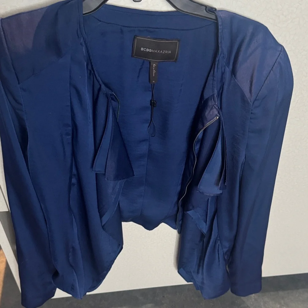 BCBGMaxAzria Deep Navy Ruffled Front Blouse - Picture 5 of 5
